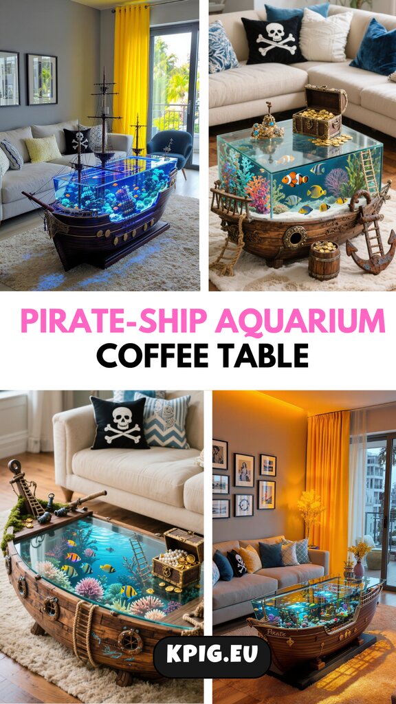 Pirate-Ship Aquarium Coffee Table Coastal Living Room Showstopper